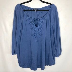 Chaps Monotone Peasant Style Blouse